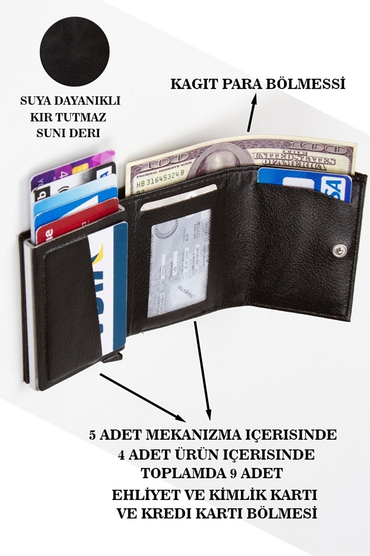 Unisex Leather Aluminum Mechanism Sliding Card Holder Wallet With Paper Money Compartment (7,5X10CM)