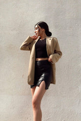 Black Leather Mini Slit Skirt - Swordslife