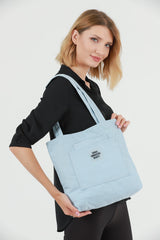 Blue U22 3-Compartment Front 2 Pocket Detailed Canvas Fabric Daily Women's Arm and Shoulder Bag B:35 E:35