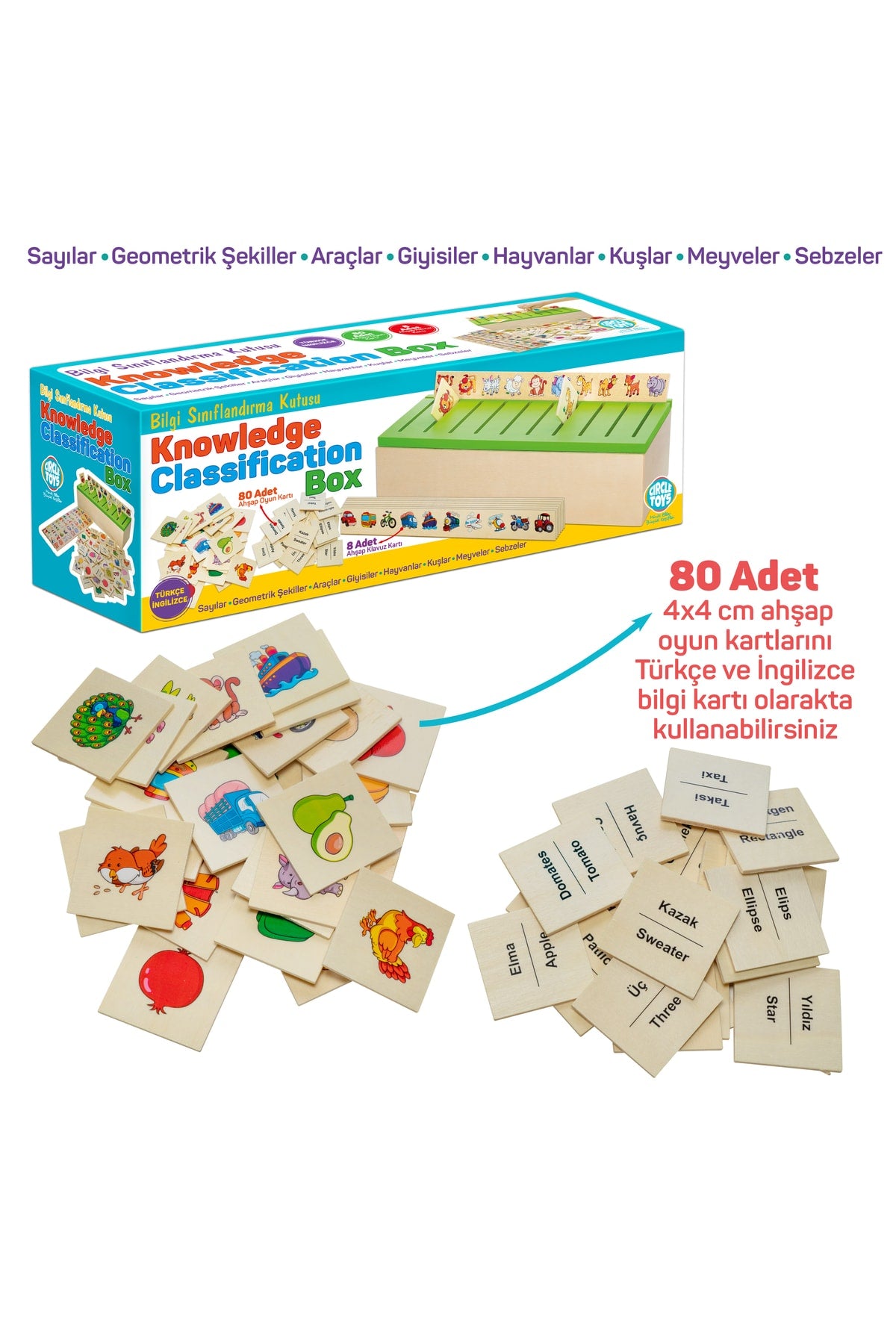 Wooden Knowledge Classification Box Educational Loop Toy 88 Pieces Knowledge Classification Box
