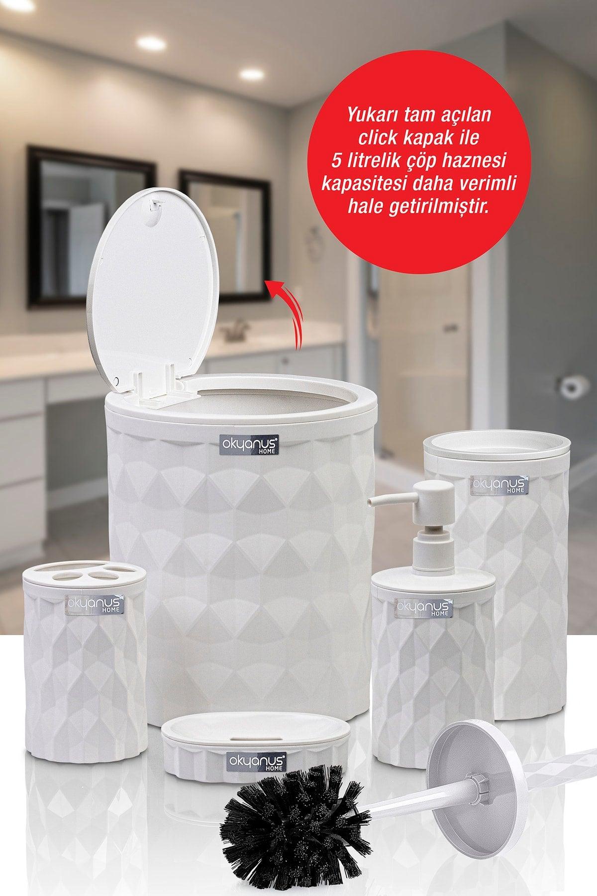 Diamond White Click Cover 5 Pcs Bathroom Set - Swordslife