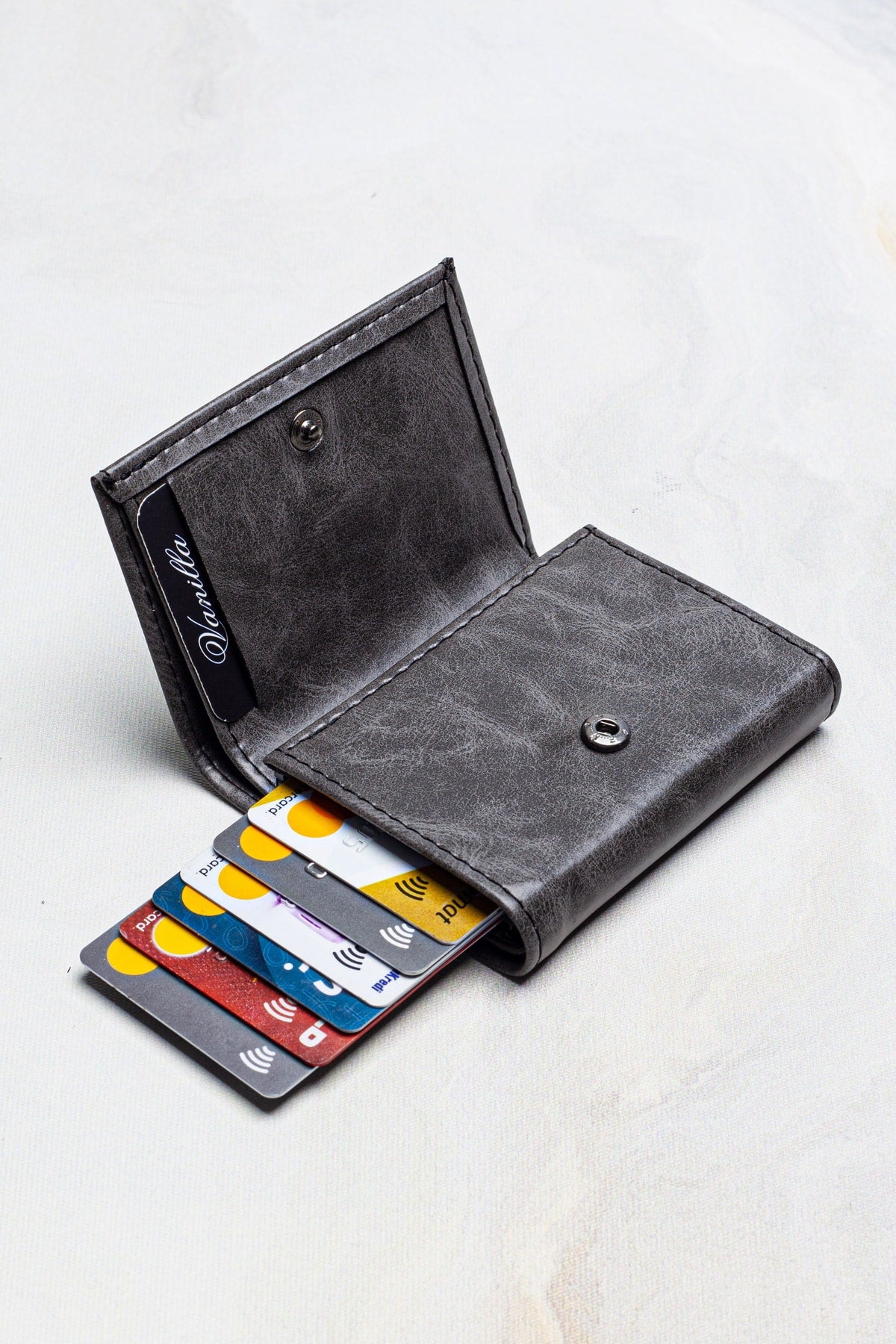 Faux Leather Men's Mechanism Gray Crazy Leather Card Holder Wallet Portfolio