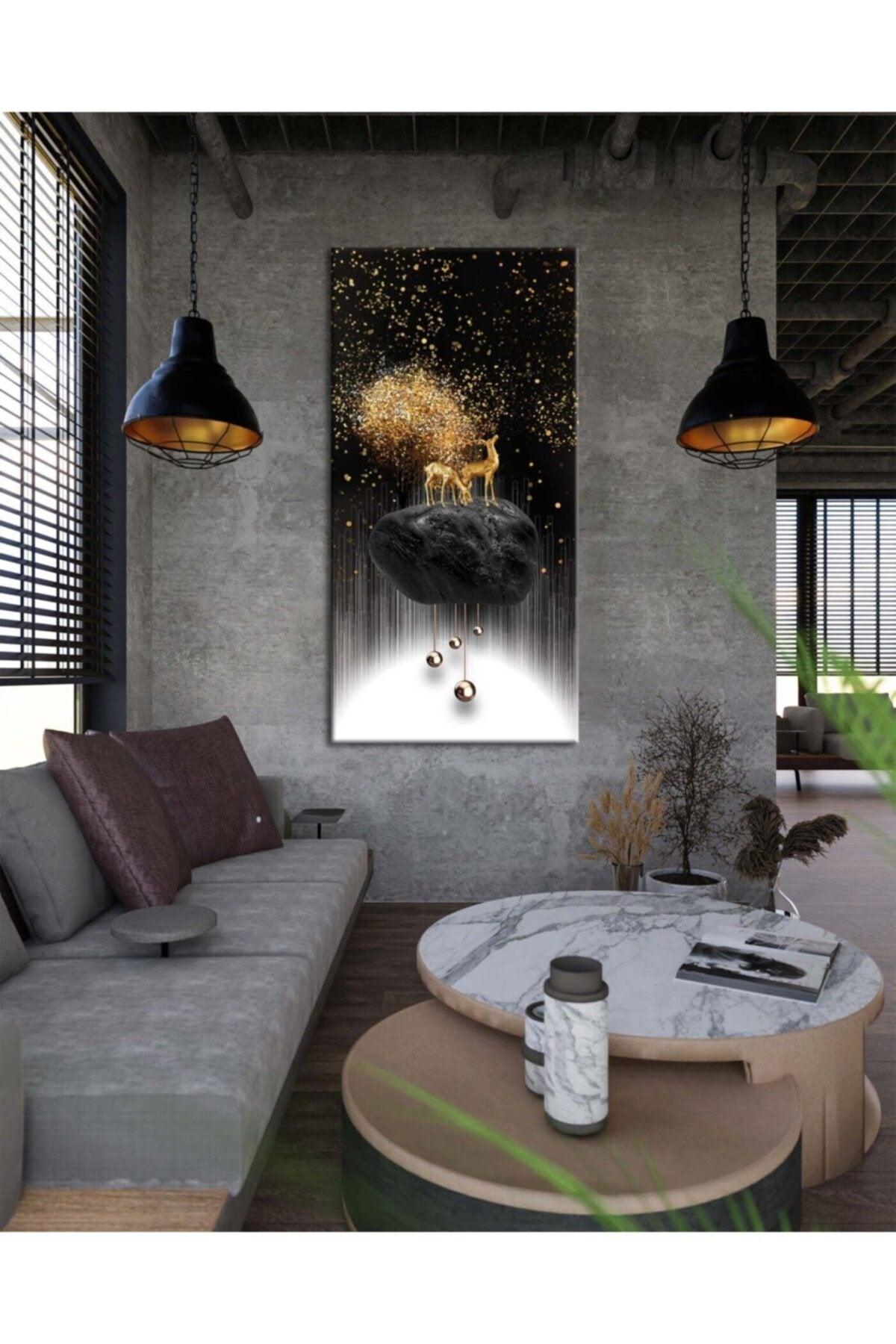 Fluid Gold Stars And Deers Luxury Decorative Canvas Painting - Voov1938 - Swordslife