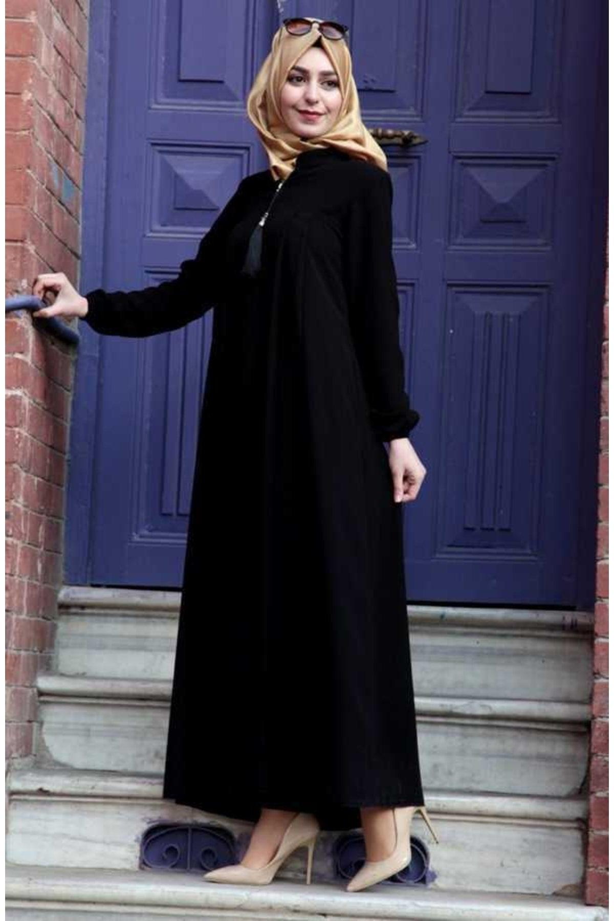 Medina Silk Hijab Pleat Detailed Abaya Mdc-0165 Black - Swordslife