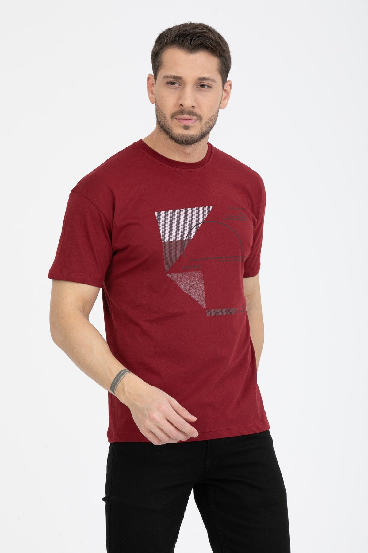 Men's Printed T-Shirt Regular Fit Claret Red