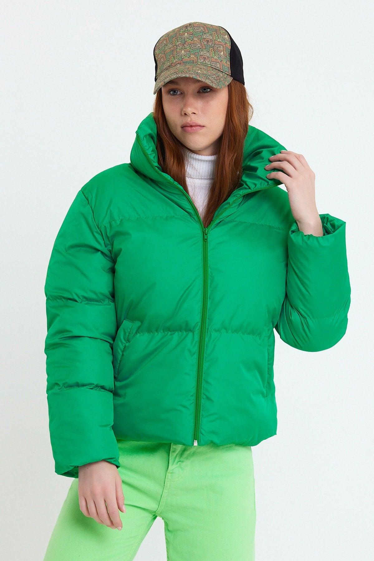 Women's Green Owersize Filled Inflatable Waterproof Coat Tbg069 - Swordslife