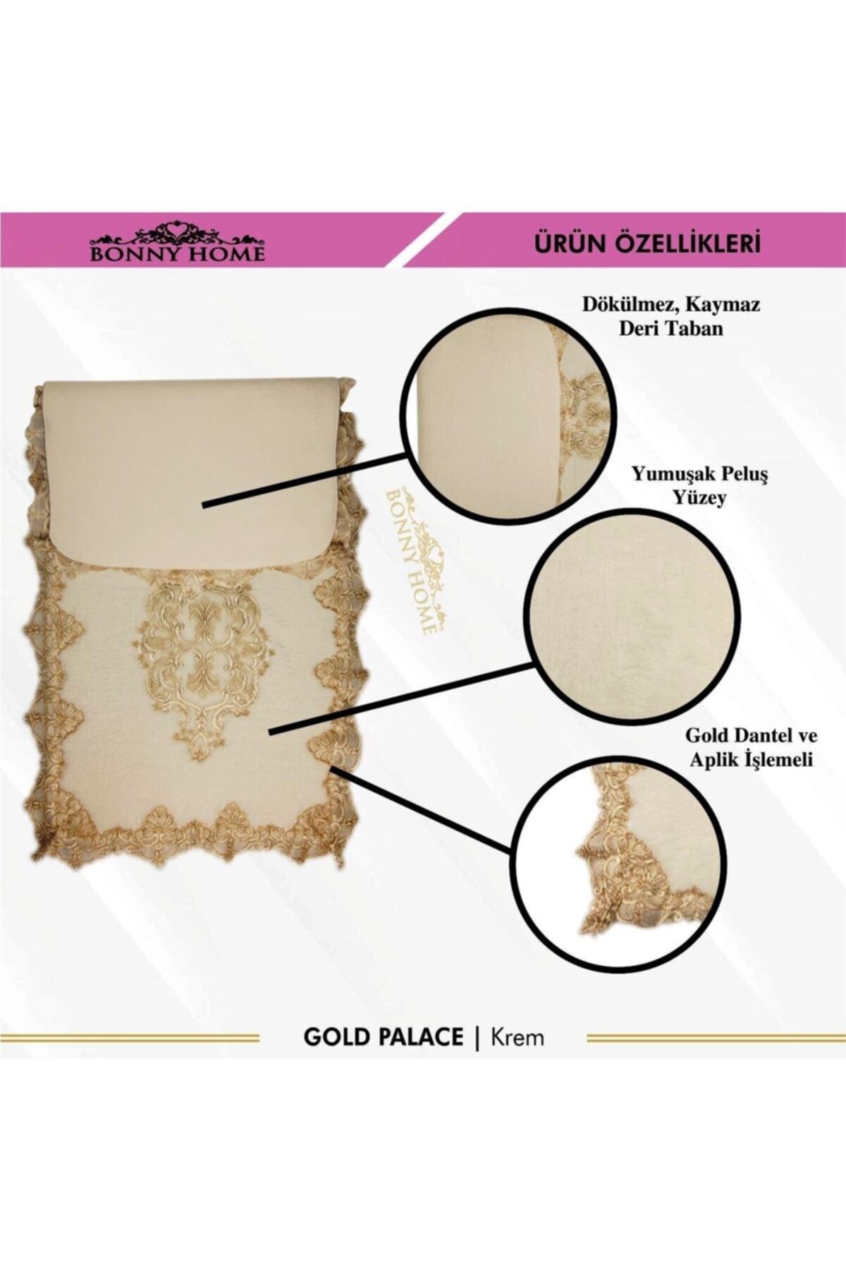 Cream Gold Palace 3-piece Dowry French Lace Appliqued Closet Set Bath Mat Set - Swordslife