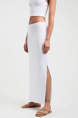 White Basic Slit Detailed Women's Long Skirt Mg1650 - Swordslife