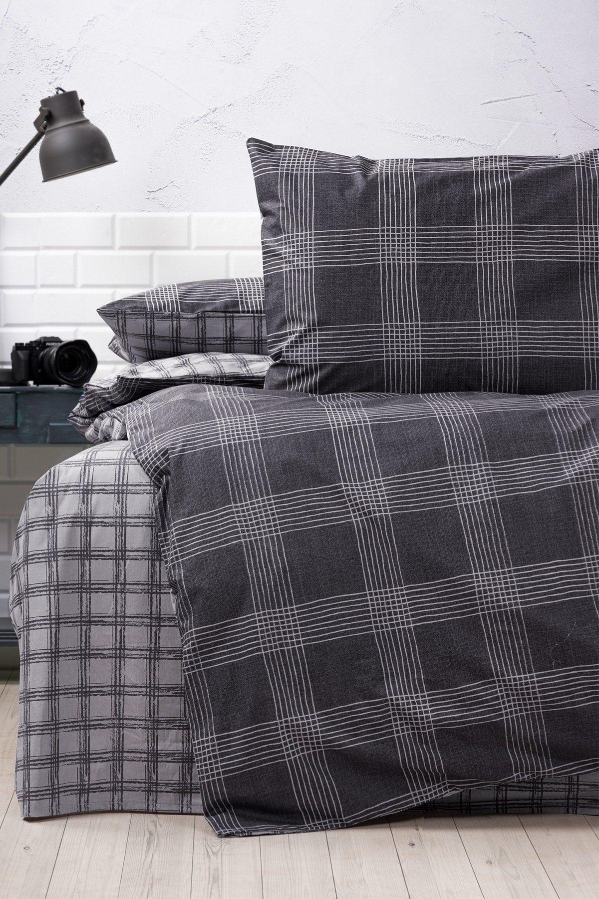 Ranforce Single Duvet Cover Set Plaid Anthracite - Swordslife