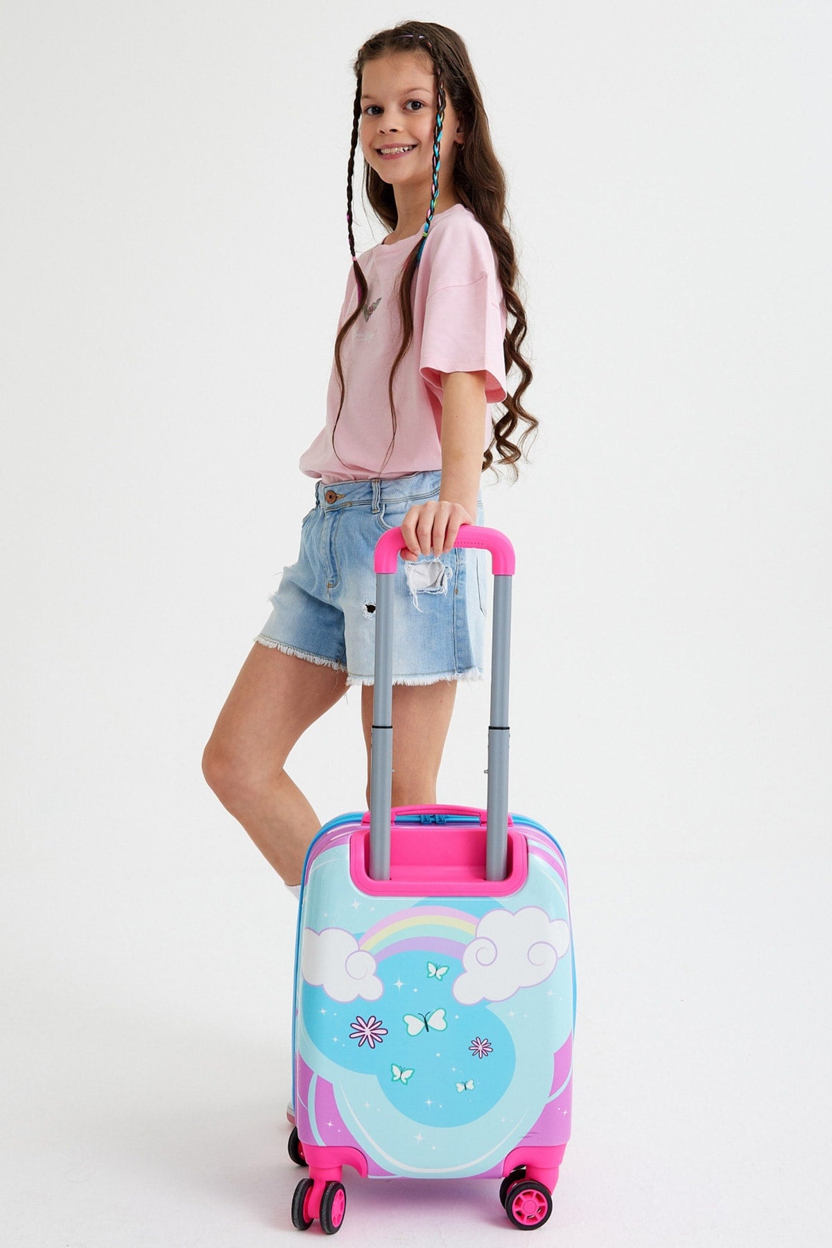 Kids Blue Neon Pink Unicorn Patterned Luggage 16712