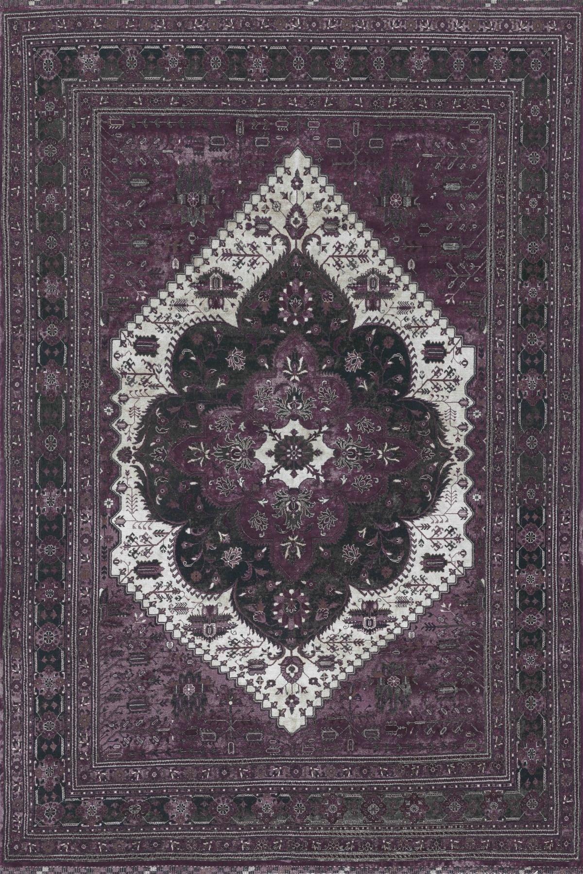 Traditional Pattern Washing Machine Washable Ethnic Rug Purple - Swordslife