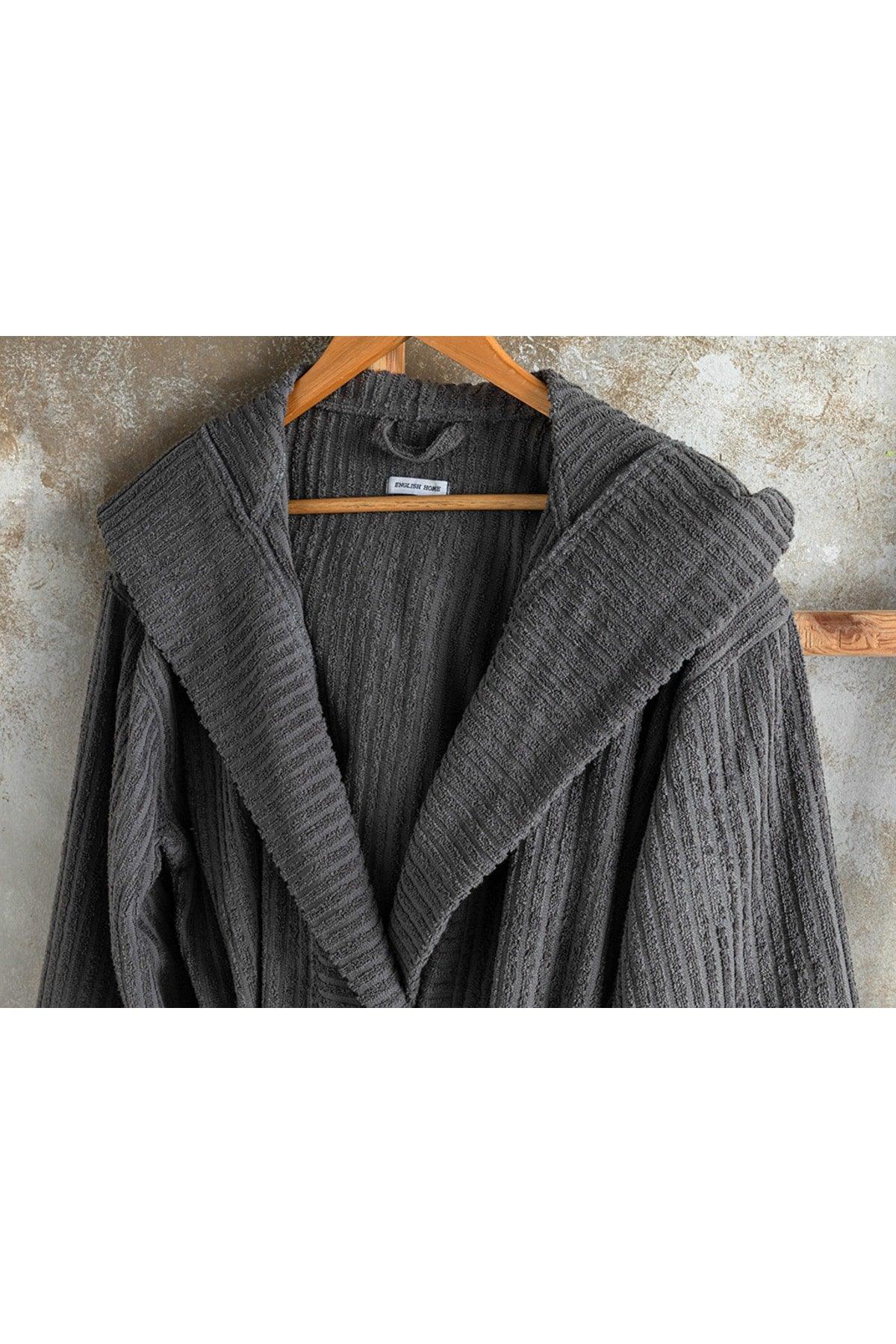 Stripe Cotton Cord Bathrobe Sm Anthracite - Swordslife