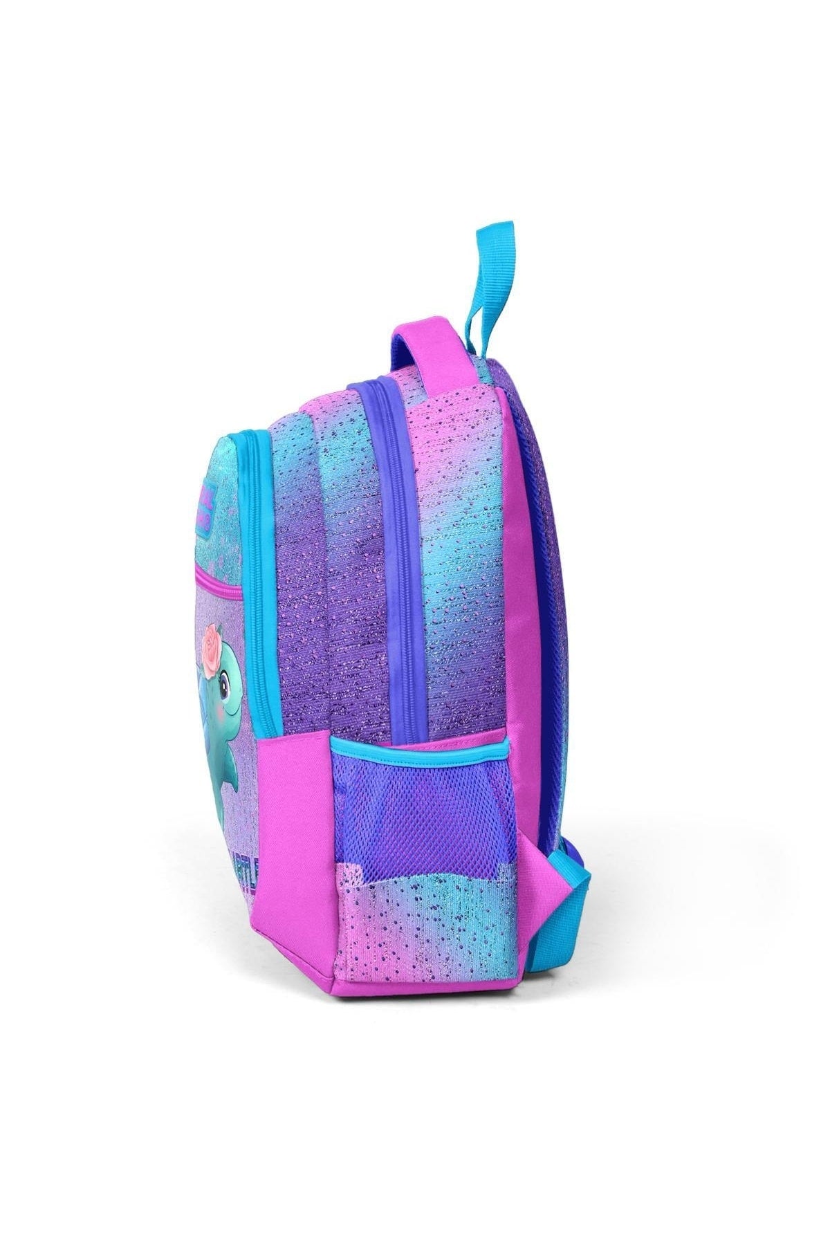 Kids Light Pink Blue Tortoise Pattern Three Compartment School Backpack 23497