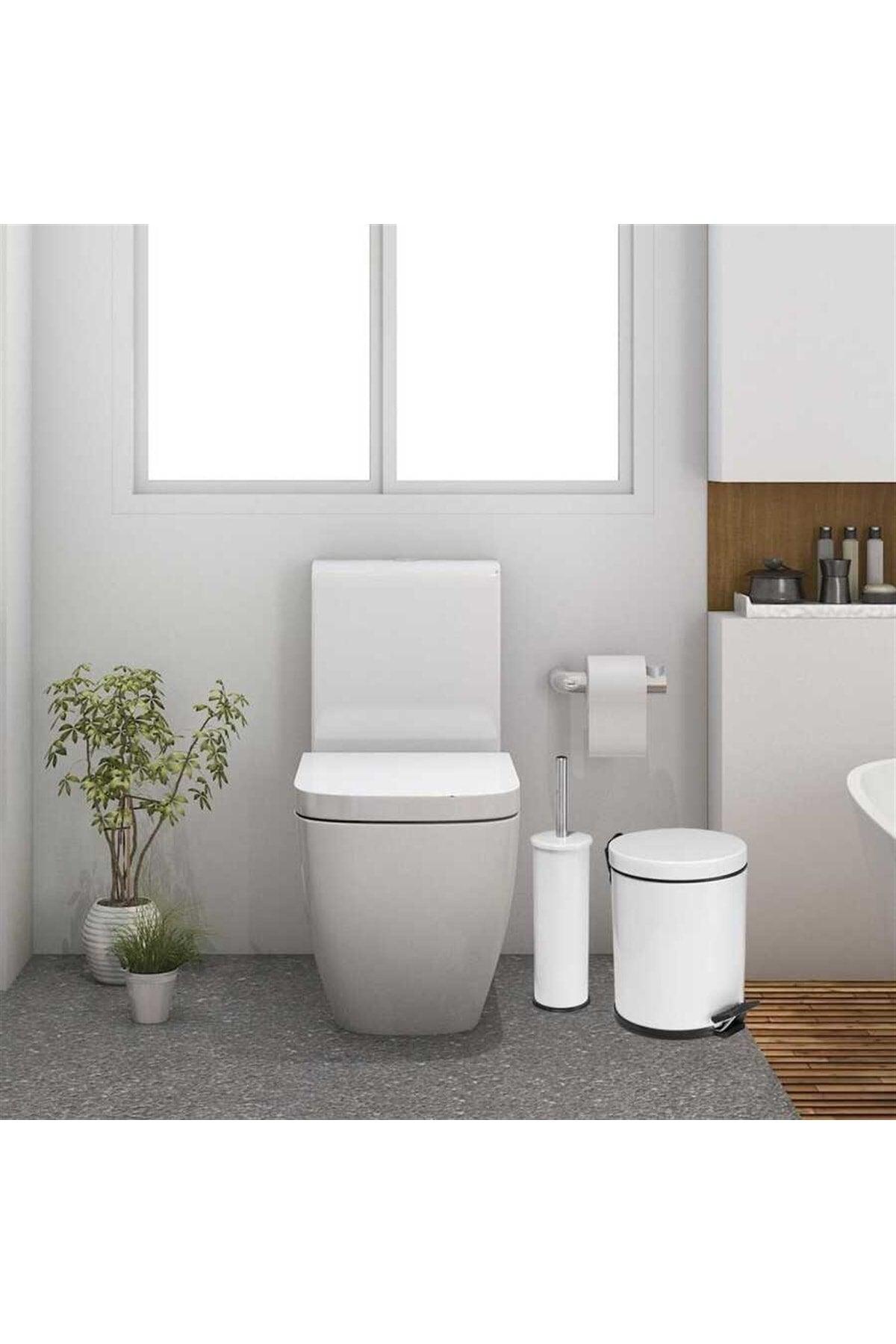 5 Lt Elite Series 2 Pcs Bathroom Set Stainless Color Pedal White Dustbin - Swordslife