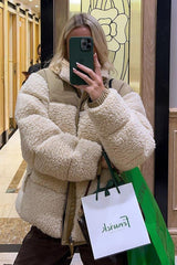 Beige Plush Oversize Coat Mg1371 - Swordslife