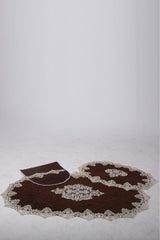 Aplique Lux Brown 3-Piece French Lace Bathroom Carpet Dowry Closet Set Mat Set - Swordslife
