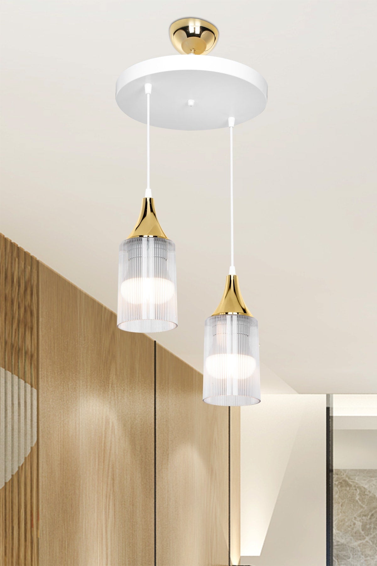 Aksel 2-Piece White Gold Kukali Living Room Kitchen Bedroom Chandelier