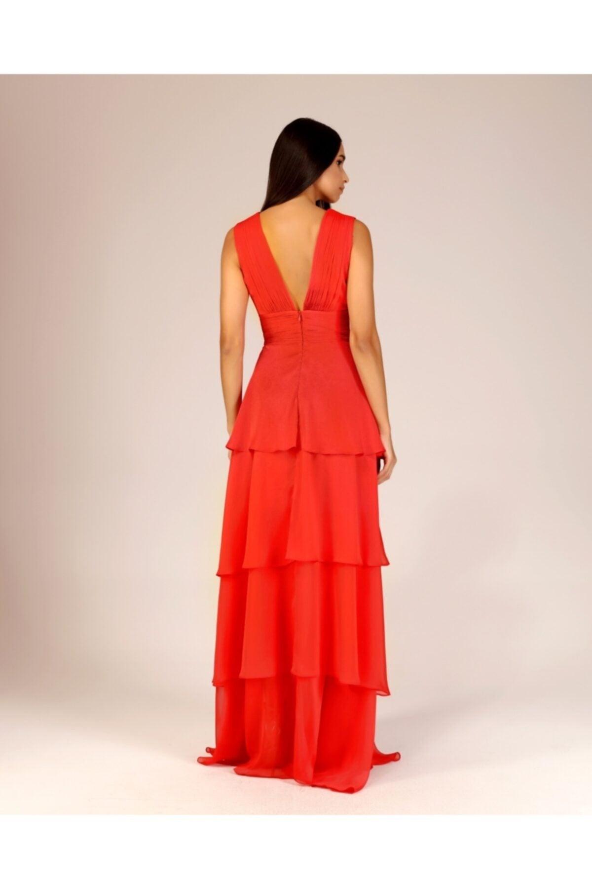 Beatrice Red Draped Detailed Ruffle Dress - Swordslife