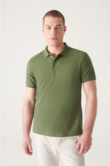 Men's Khaki 100% Cotton Breathable Standard Fit Normal Cut Polo Neck T-shirt E001004