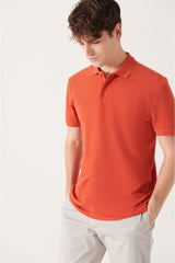 Men's Dark Orange 100% Cotton Breathable Standard Fit Normal Cut Polo Neck T-shirt E001004