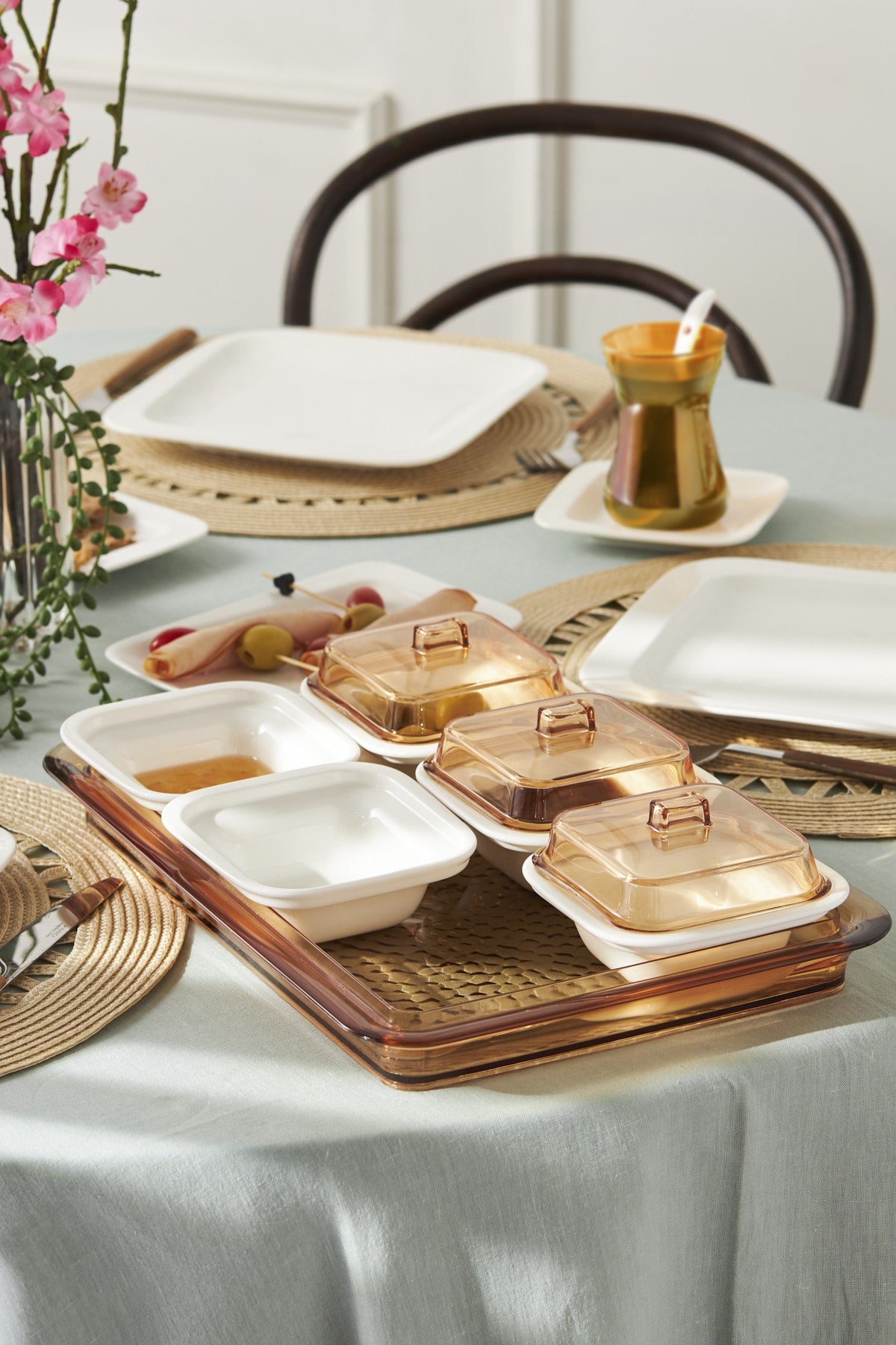 Fabio Amber Porcelain 41 Piece Breakfast/Serving Set for 6 Persons Square