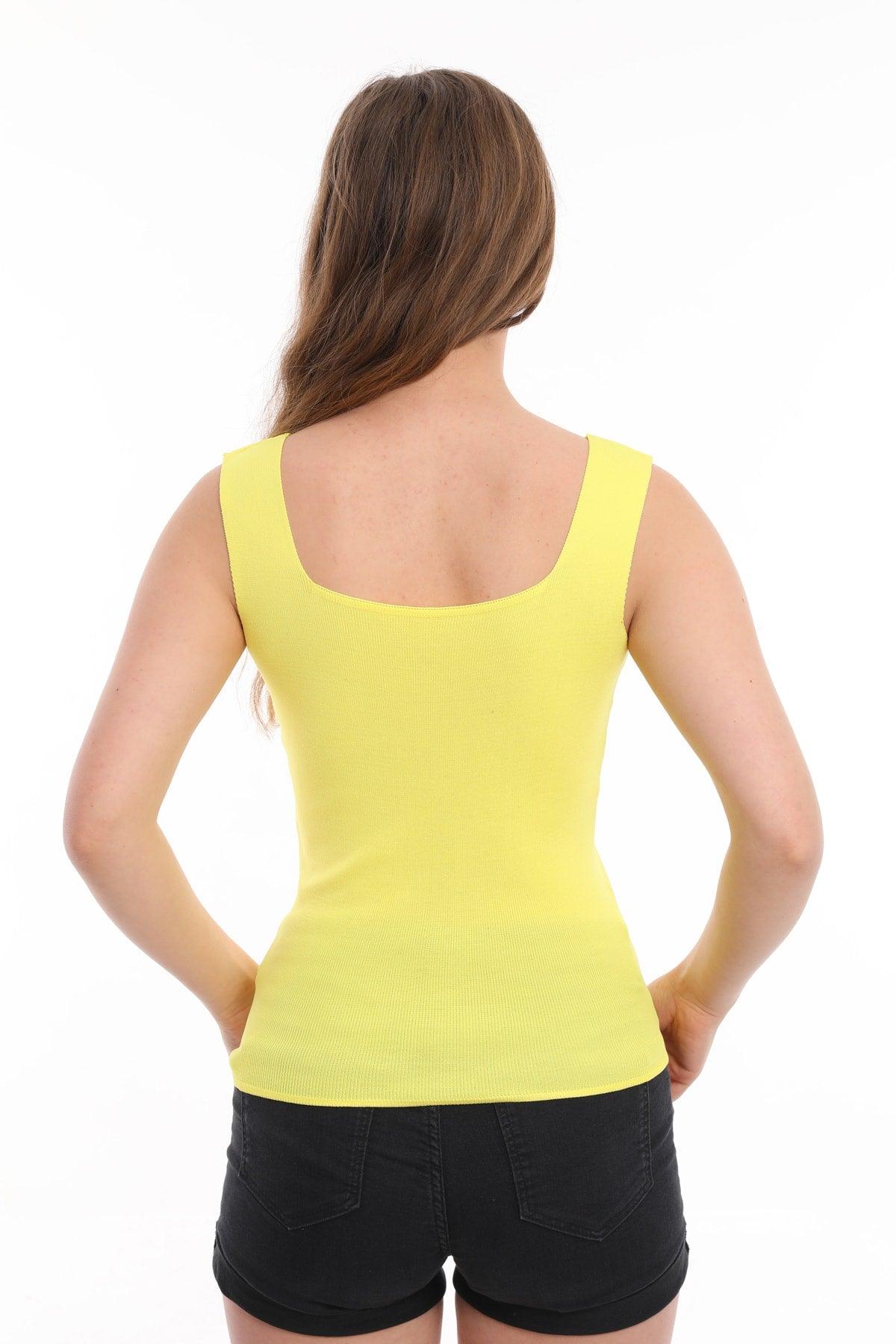 Women's Yellow Tank Top Thick Strap Singlet Slim Summer Square Collar Knitwear - Swordslife