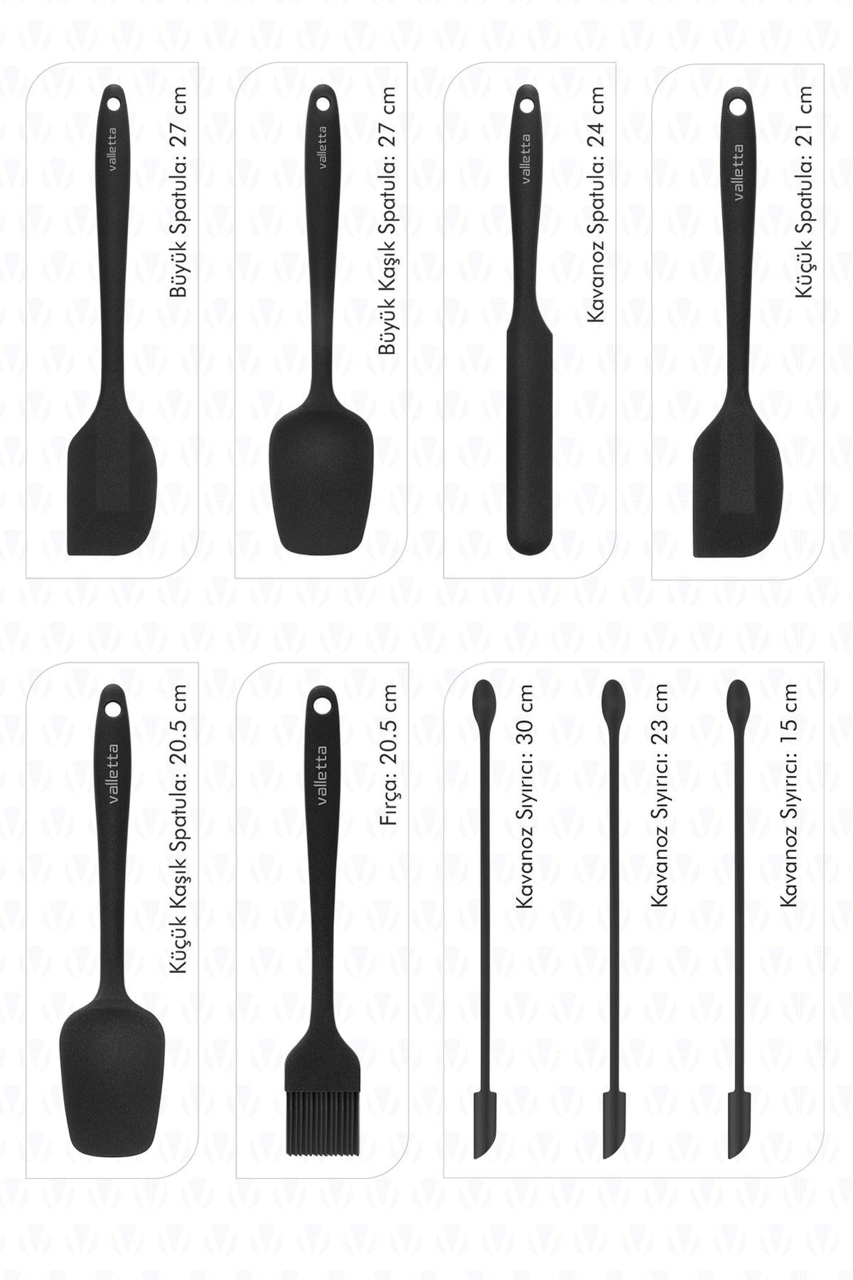 Drongo Jar Scraper Silicone Spatula Set 9 Pcs Black