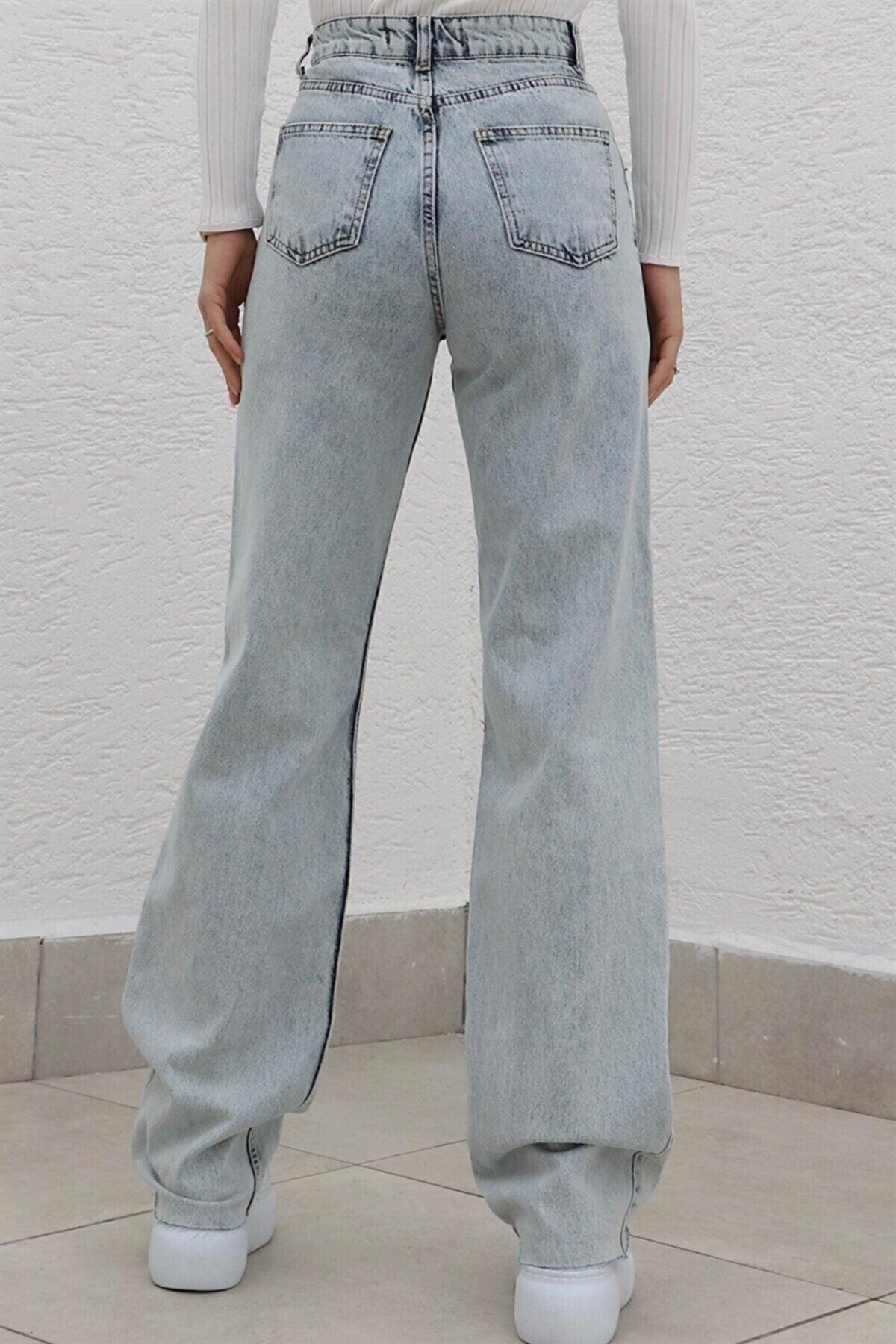 Quinn Lycra Women Ice Blue Super High Waist Wide Leg Denim Jeans Palazzo Pants - Swordslife