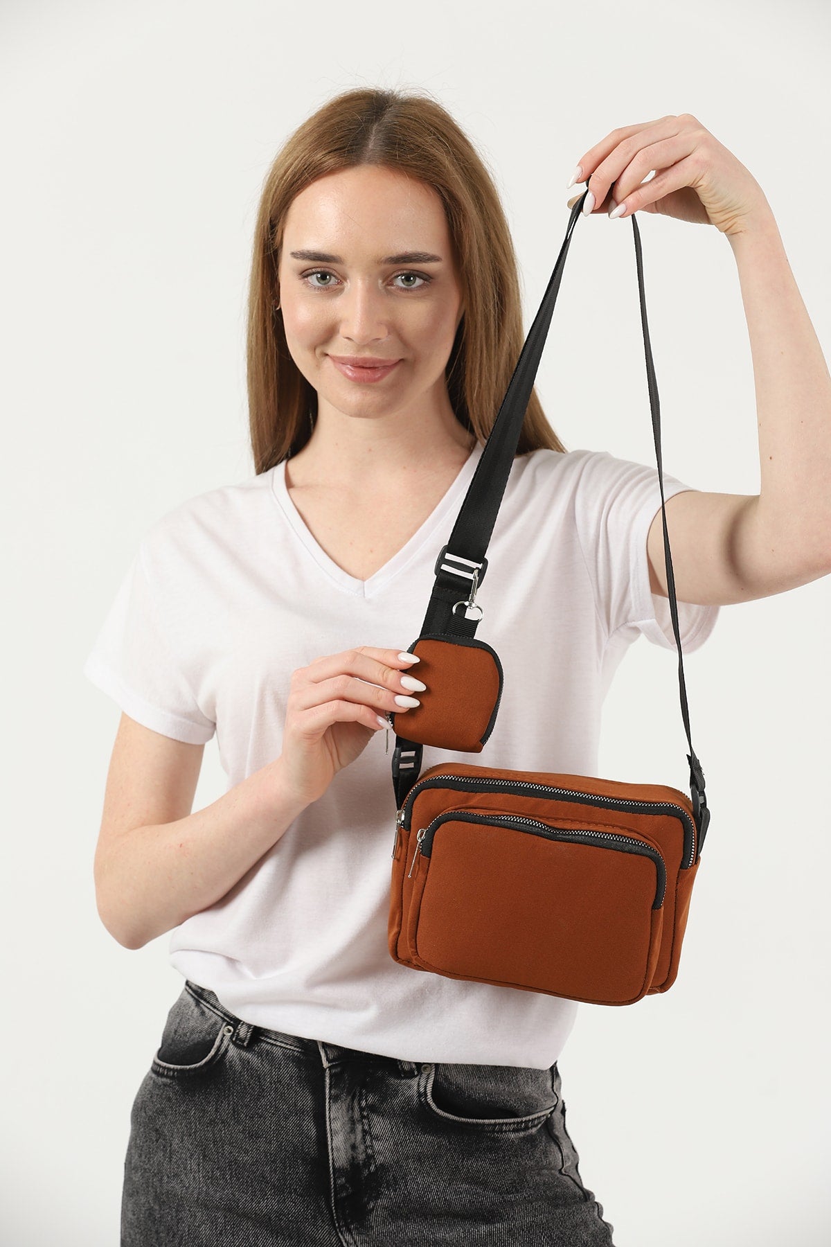 Tile U4 Canvas Women's Cross Shoulder Bag With 2 Compartments And Wallet With Adjustable Strap B:17 E:22 G:1