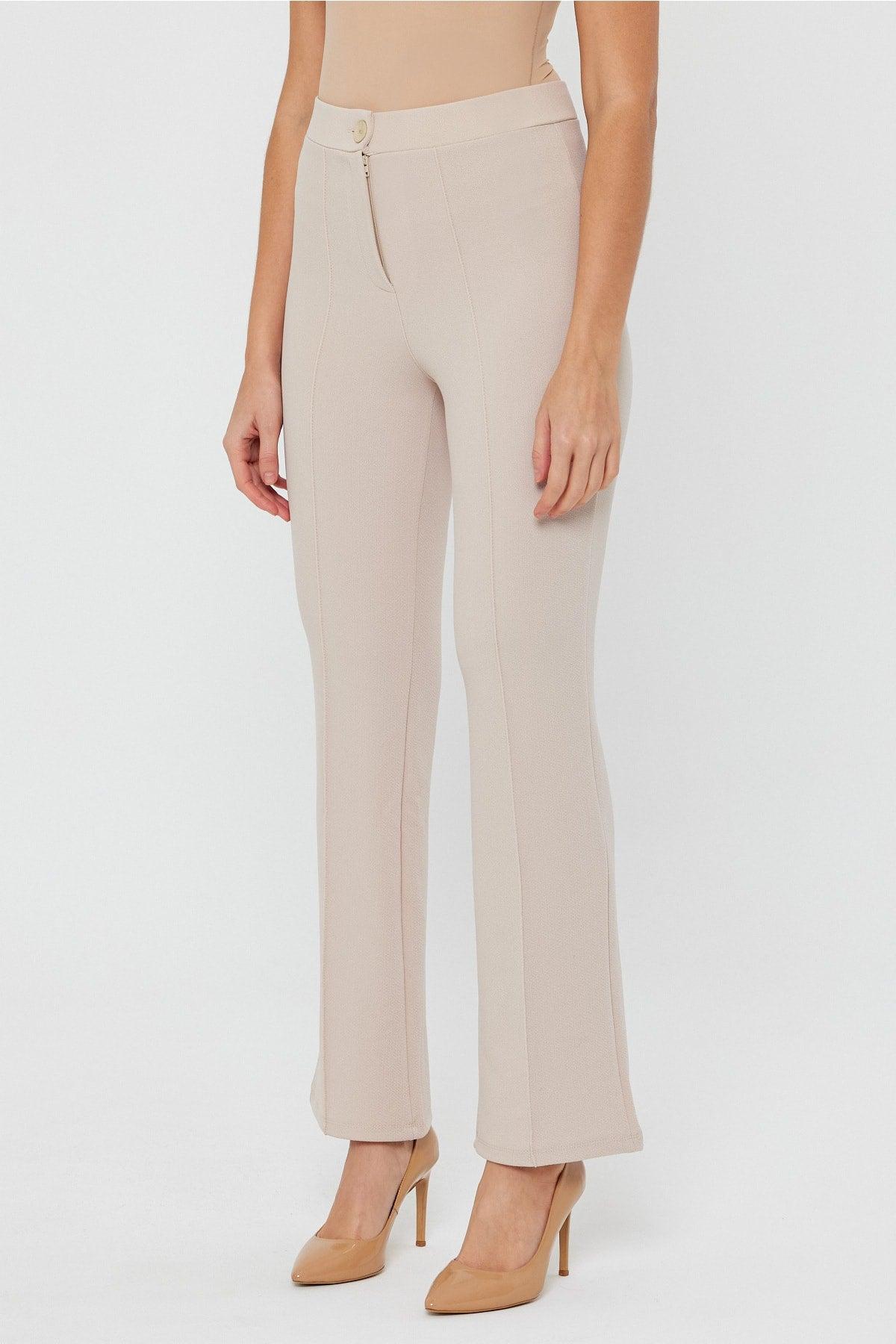 Women's Cream High-Waist Gatherer Bell-Length Palazzo Trousers - Swordslife