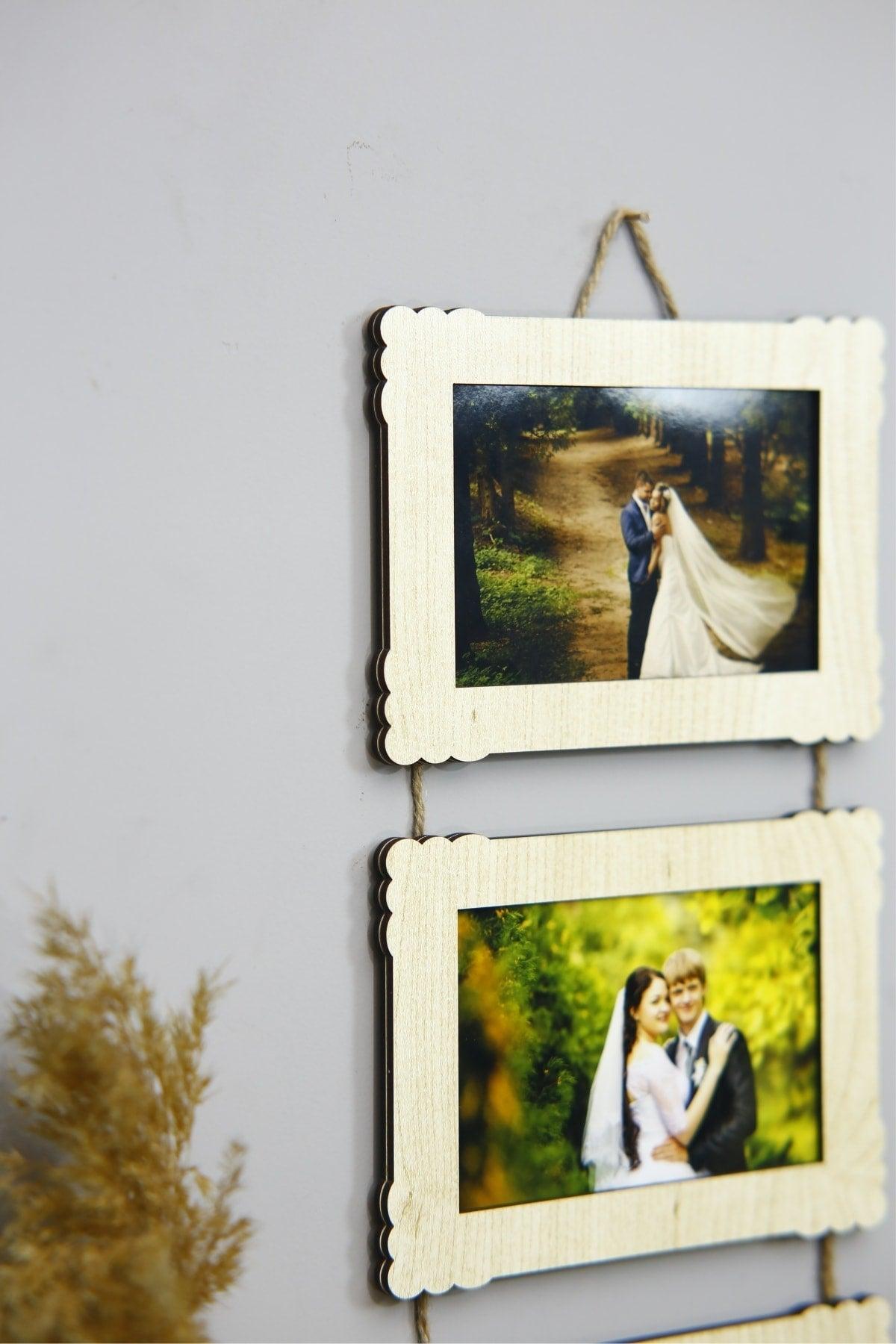 Wooden Triple 10x15 Cm Rope Photo Hanger Horizontal-color Maple - Swordslife