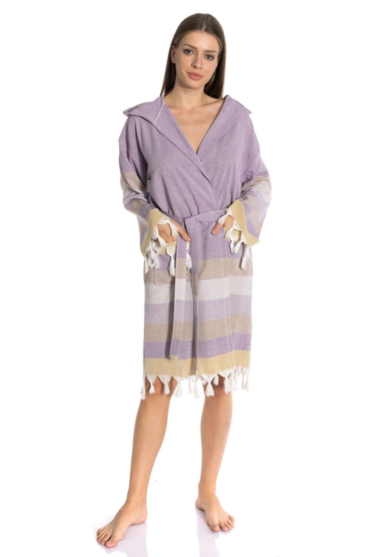 Women's Lilac Cotton Peshtemal Bathrobe - Swordslife