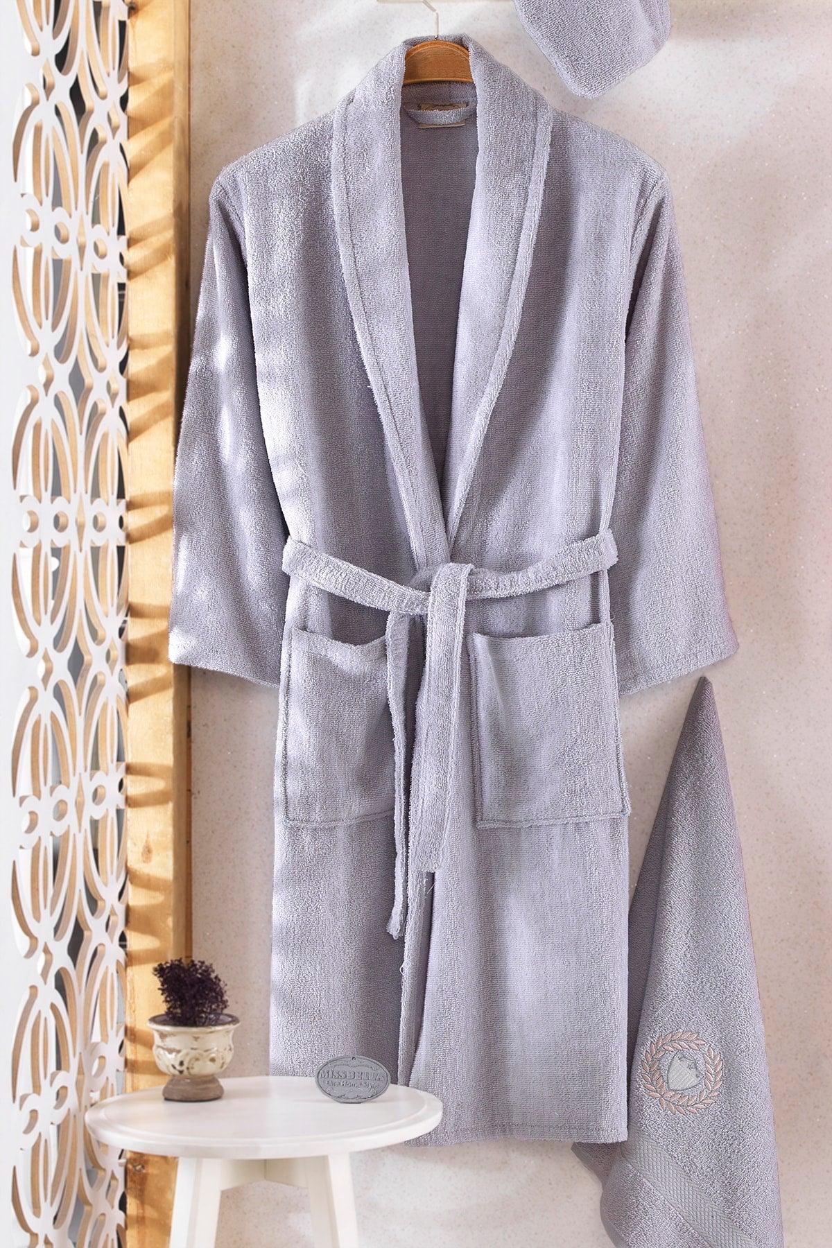 Unisex Gray Güvenal Cotton 8 Piece Family Bathrobe Set - Swordslife