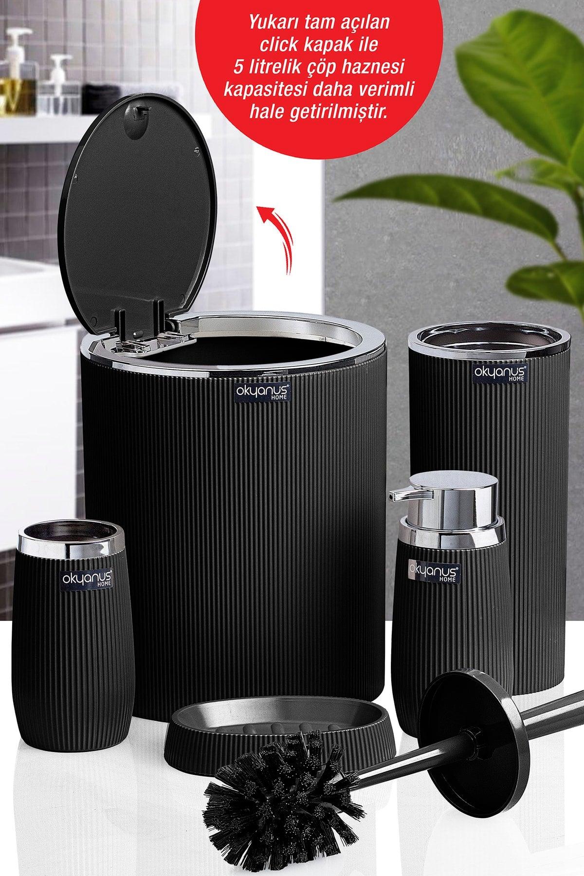 Black Chrome Striped Round 5 Piece Bathroom Set - Swordslife