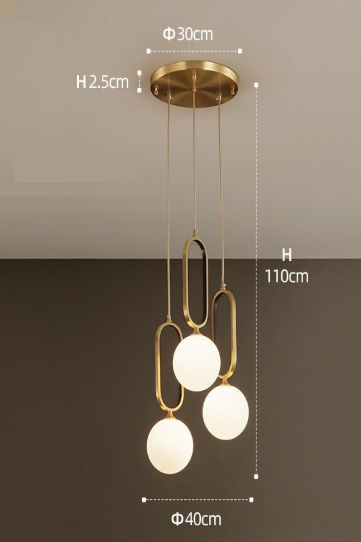 Kuzey Triple Antique Coated Stylish Modern White Glass Living Room Pendant Lamp Chandelier