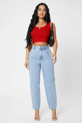 Women's Red Square Neck Crop Top Blouse - Swordslife