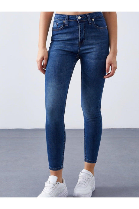Women's Blue High Waist Slim Leg Skinny Lycra Jeans - Swordslife