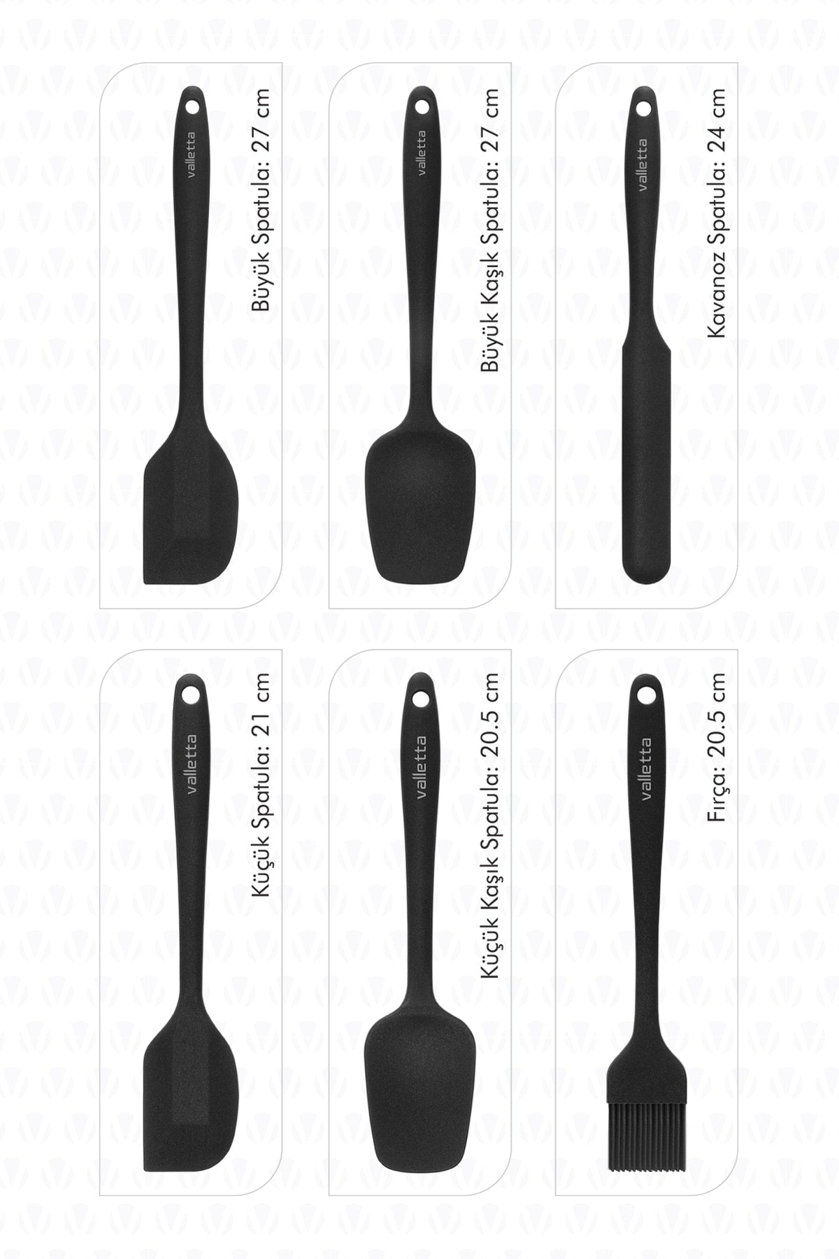 Drongo Heat Resistant Fireproof Non-Stick Silicone Spatula Set 6 Pieces Black