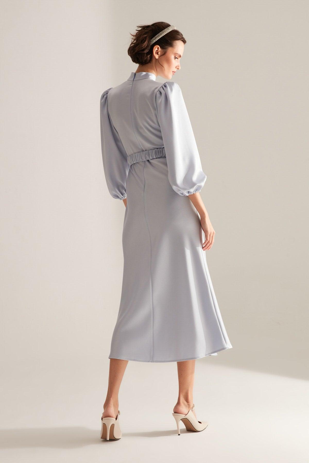 Berthe Judge Collar Light Blue Evening Dress - Swordslife