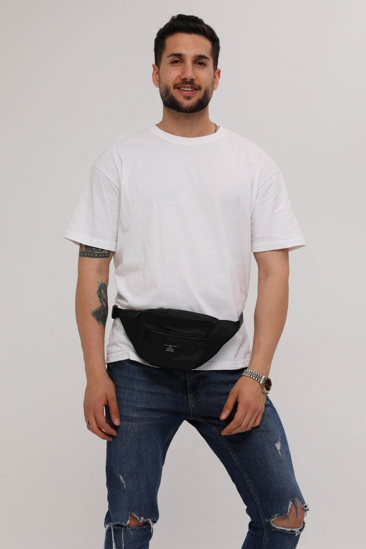 Unisex Black 2-Compartment Shoulder And Waist Bag