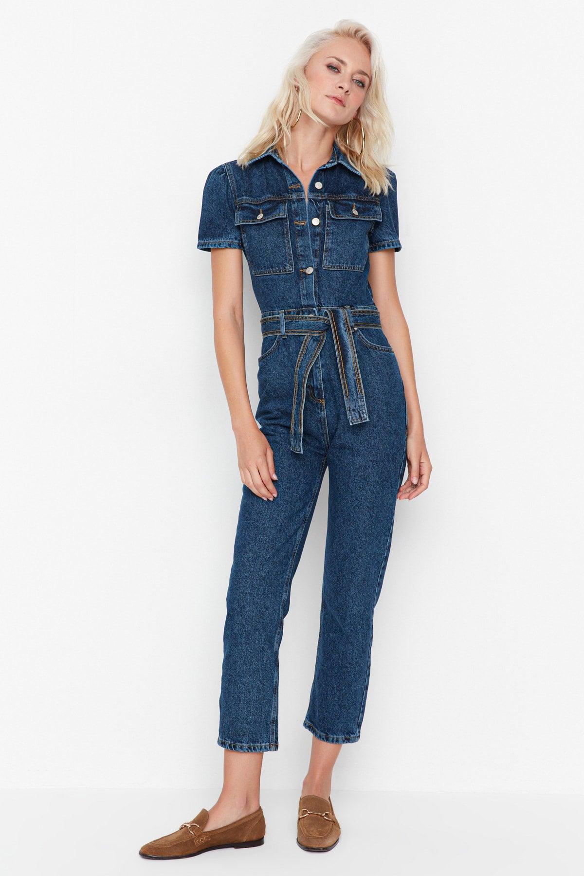 Blue Belted Denim Overalls TWOSS20TU0156 - Swordslife