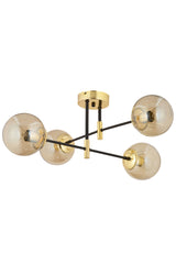 Maral 4-Piece Black Gold Honey Glass Modern Corridor Kitchen Living Room Retro Chandelier