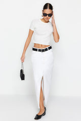 White Slit Maxi Denim Skirt TWOSS23ET00290 - Swordslife