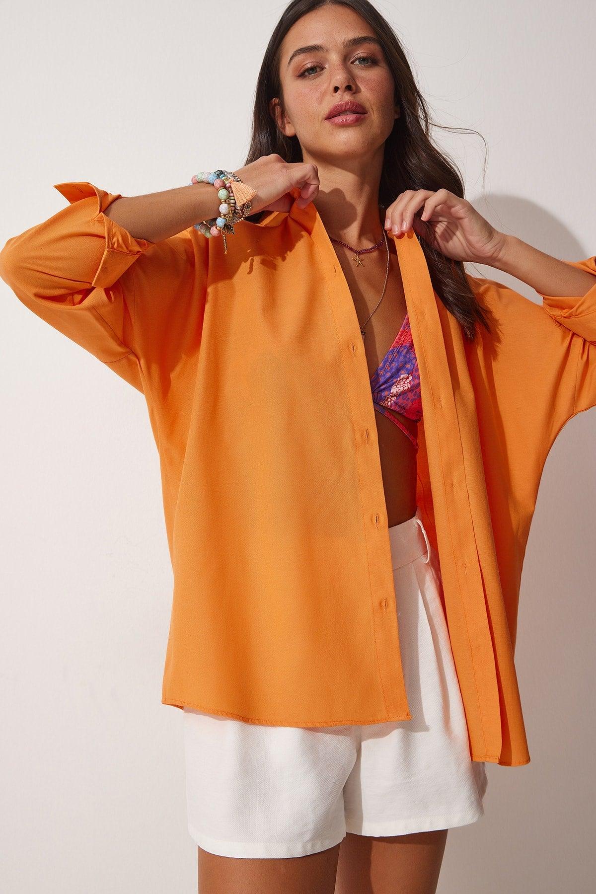 Women's Mandarin Oversize Long Basic Shirt DD00842 - Swordslife