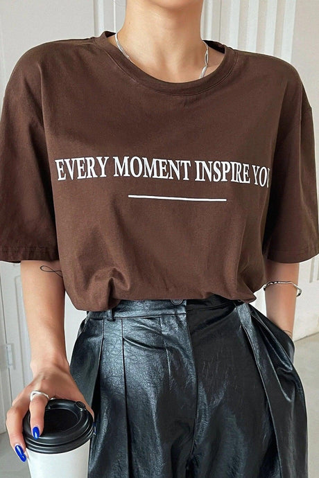 Printed Brown Oversize T-shirt Shoulder Tee - Swordslife