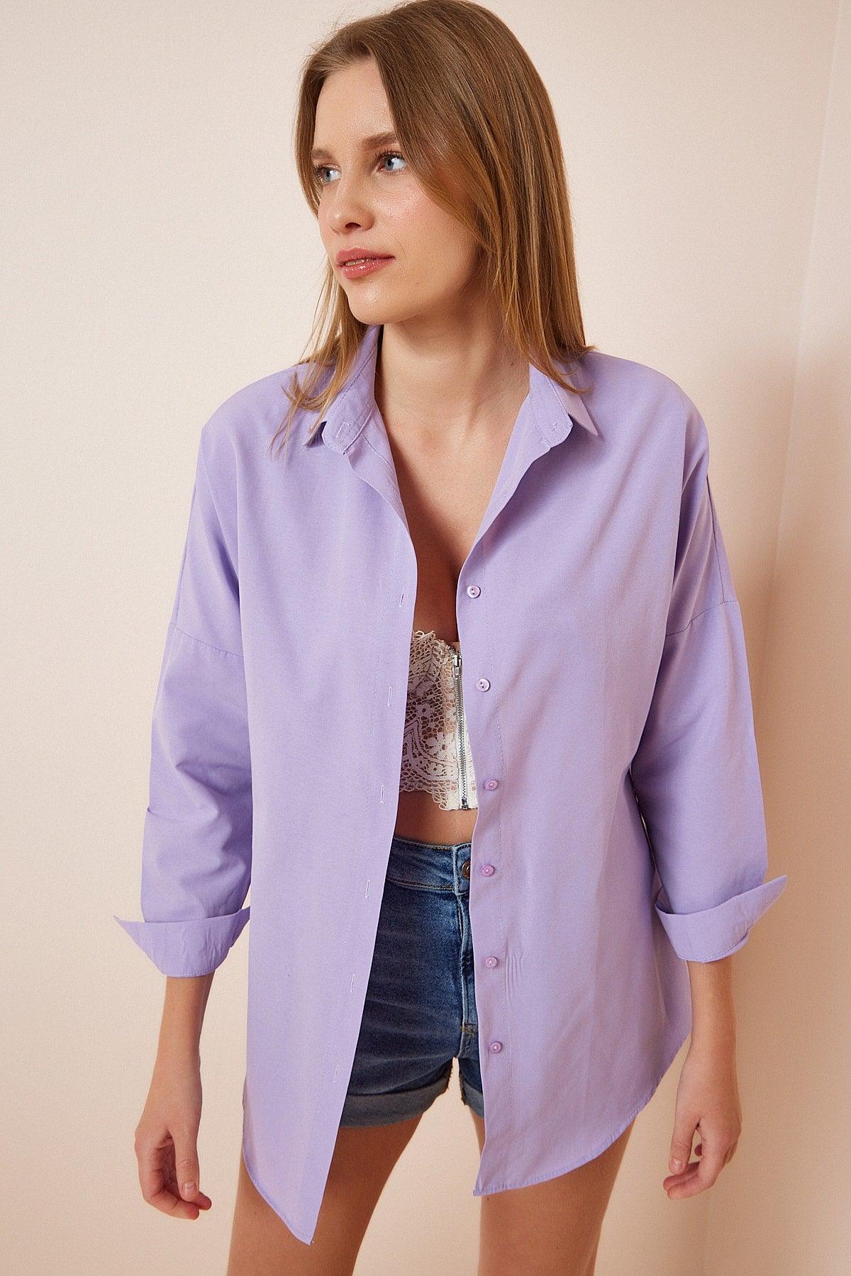 Women's Lilac Oversize Long Basic Shirt DD00842 - Swordslife