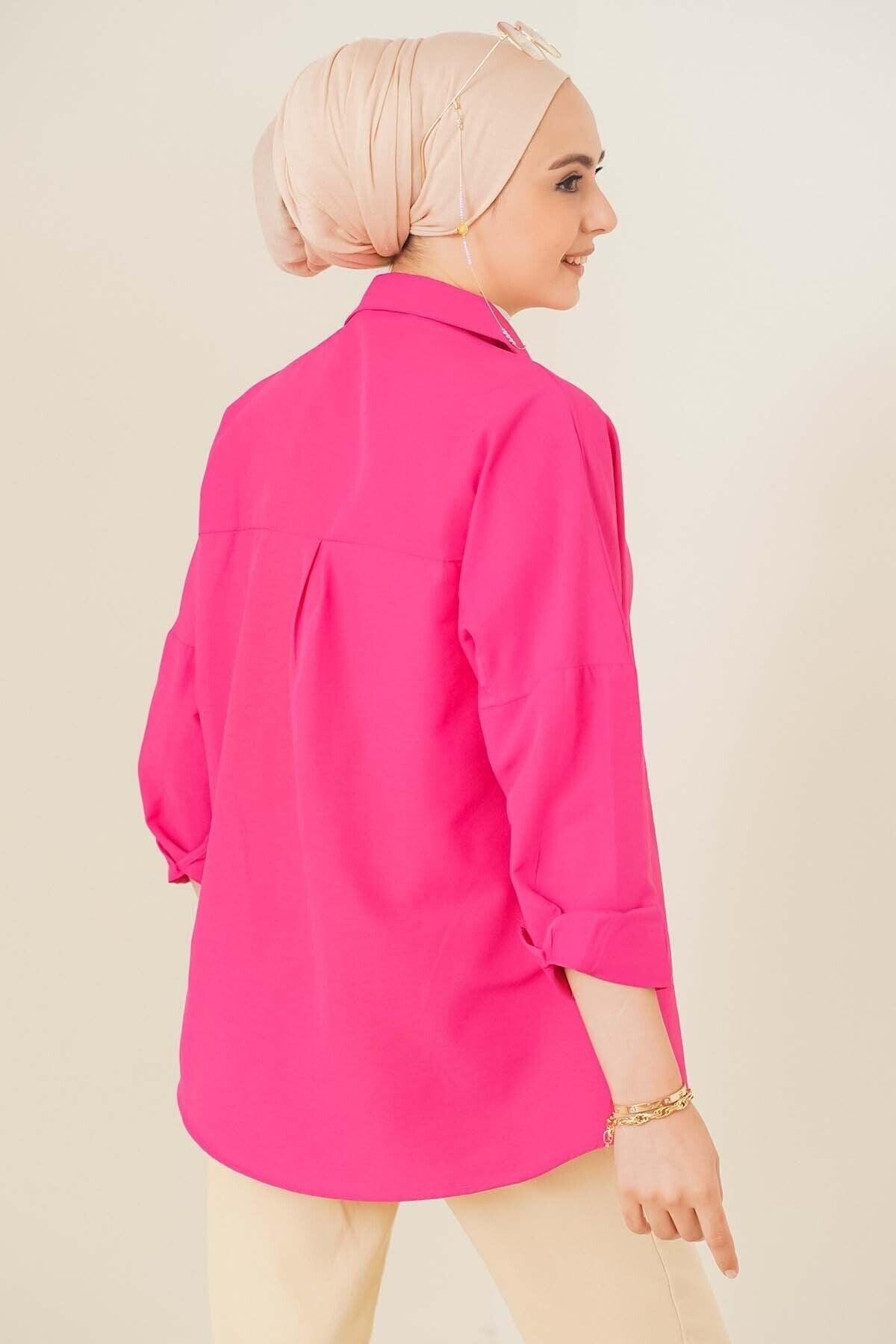 103901 Oversize Basic Hijab Shirt - Dark Pink - Swordslife