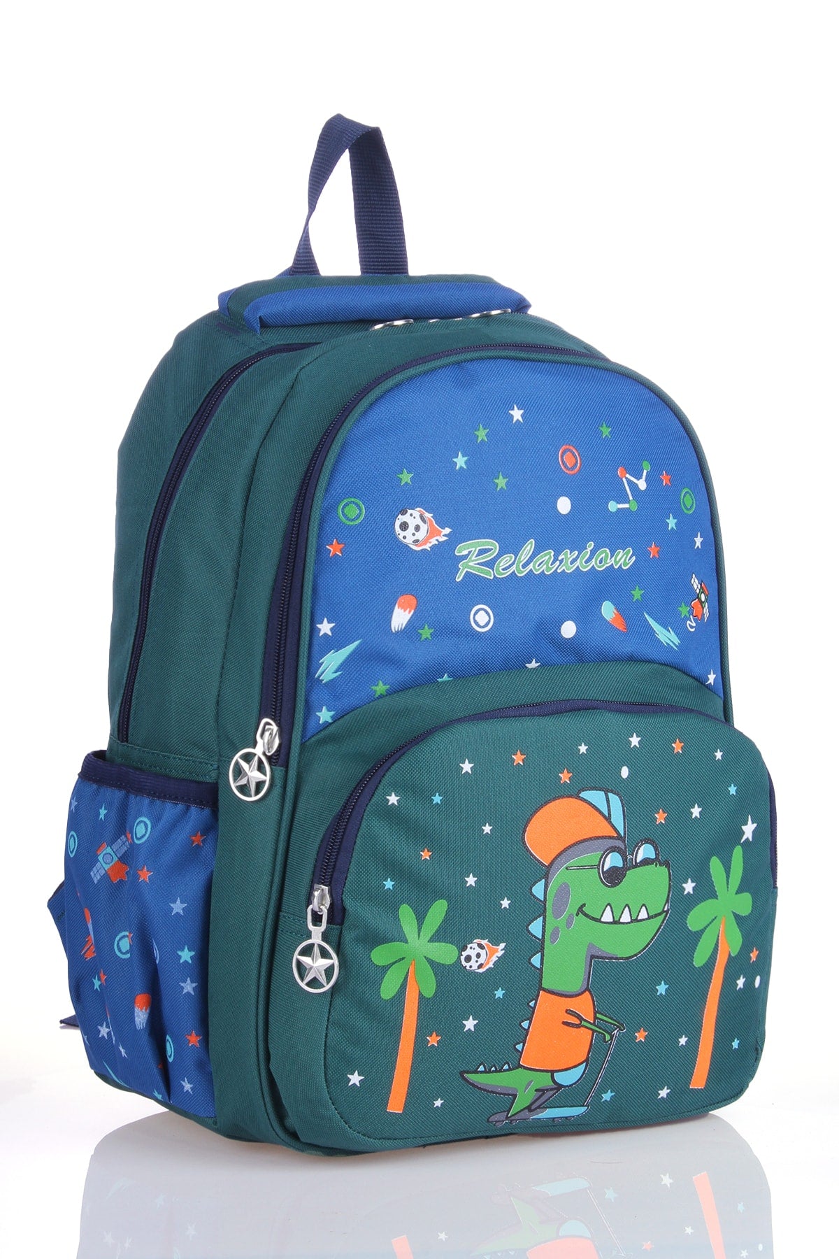 Rlx-1340 Dinosaur Patterned Orthopedic Primary School Bag Green