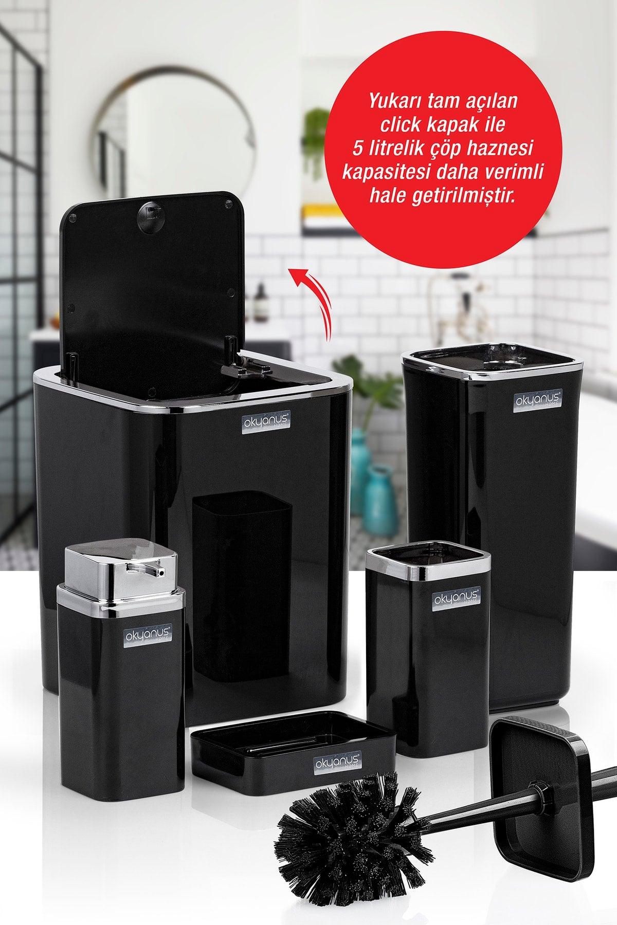 Black Square Chrome 5 Pcs Bathroom Set - Swordslife