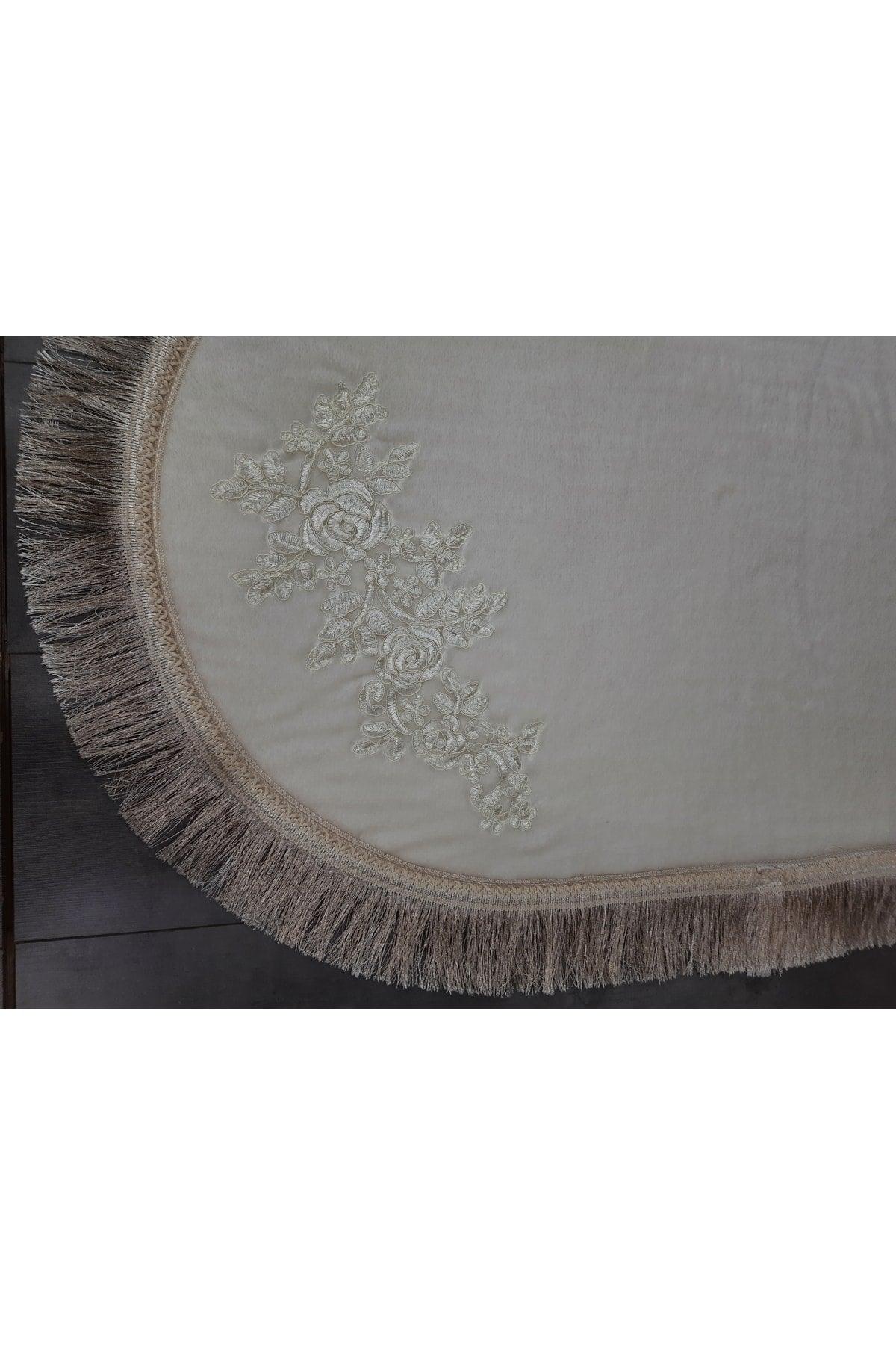 Algeria Fringed Cream French Lace 2 Piece Bath Mat Tasseled Dowery Closet Set - Swordslife